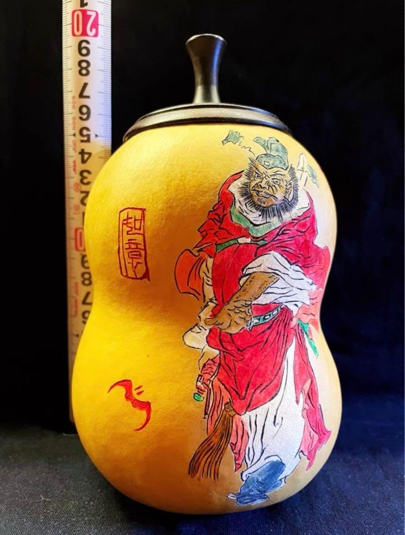 瓢箪茶入れ　茶筒　茶道具　煎茶　煎茶道具　ひょうたん　鐘馗　彫刻　中国美術 瓢箪茶入れ 茶筒 茶道具 煎茶 煎茶道具 ひょうたん 鐘馗 彫刻